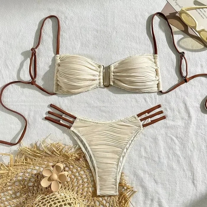 Sexy Push‑Up Brazilian Bikini Set with Low‑Waist Bottoms-Khaki5