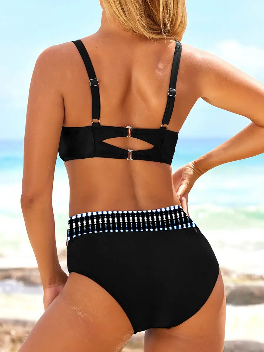 Neckholder-Bikini-Set, Vintage-Badeanzug mit hoher Taille und Push-Up