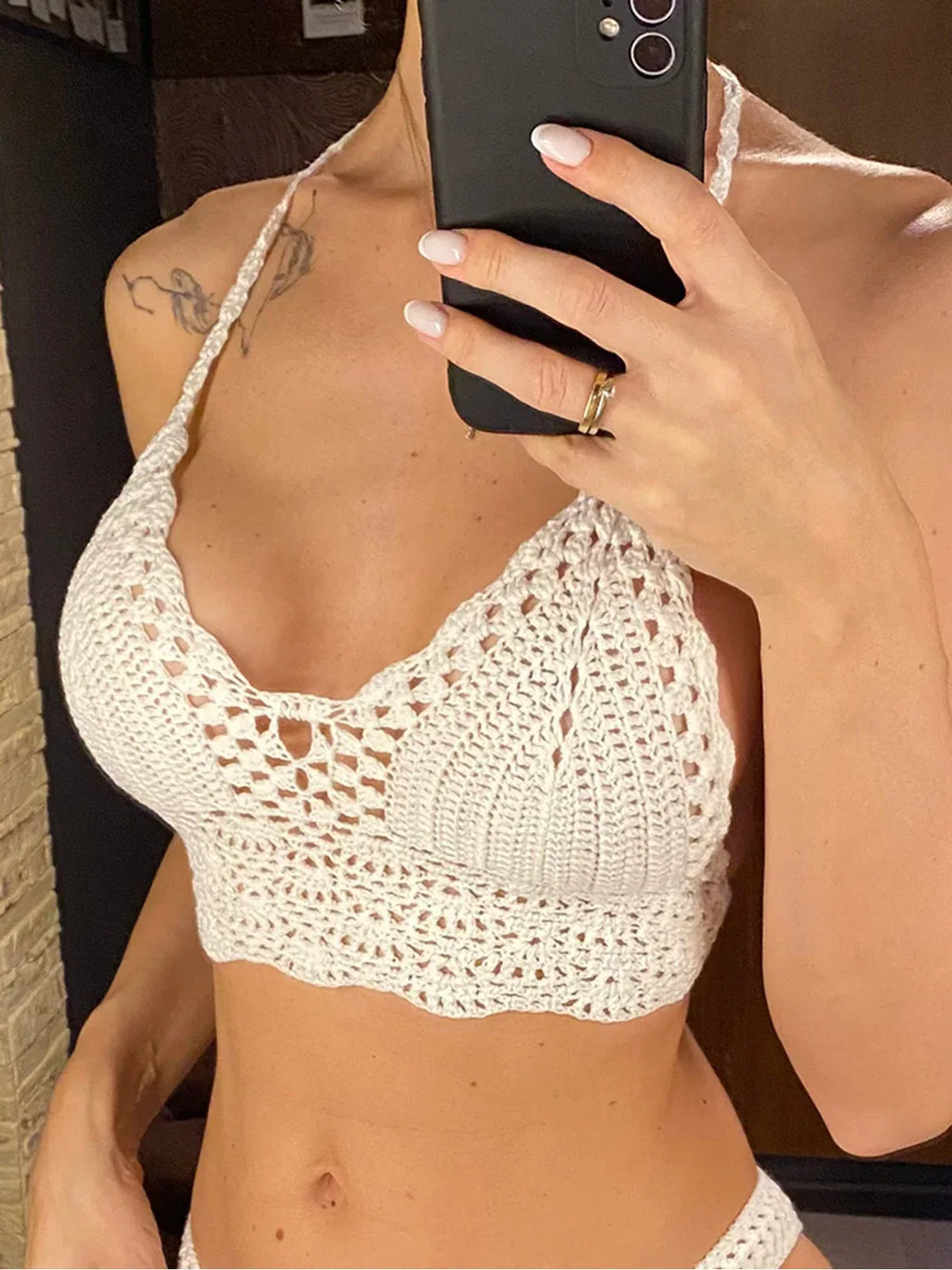 Crochet Knitted Hollow‑Out Bikini Top for Women - Sunnybikinis