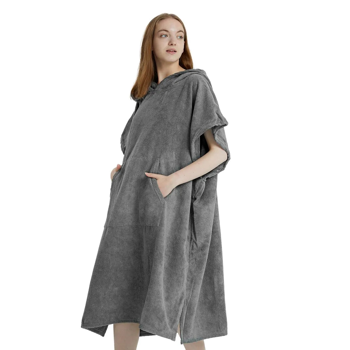 Surf Poncho Towel Hoodie – Quick‑Dry Microfiber Beach Robe - Light Grey