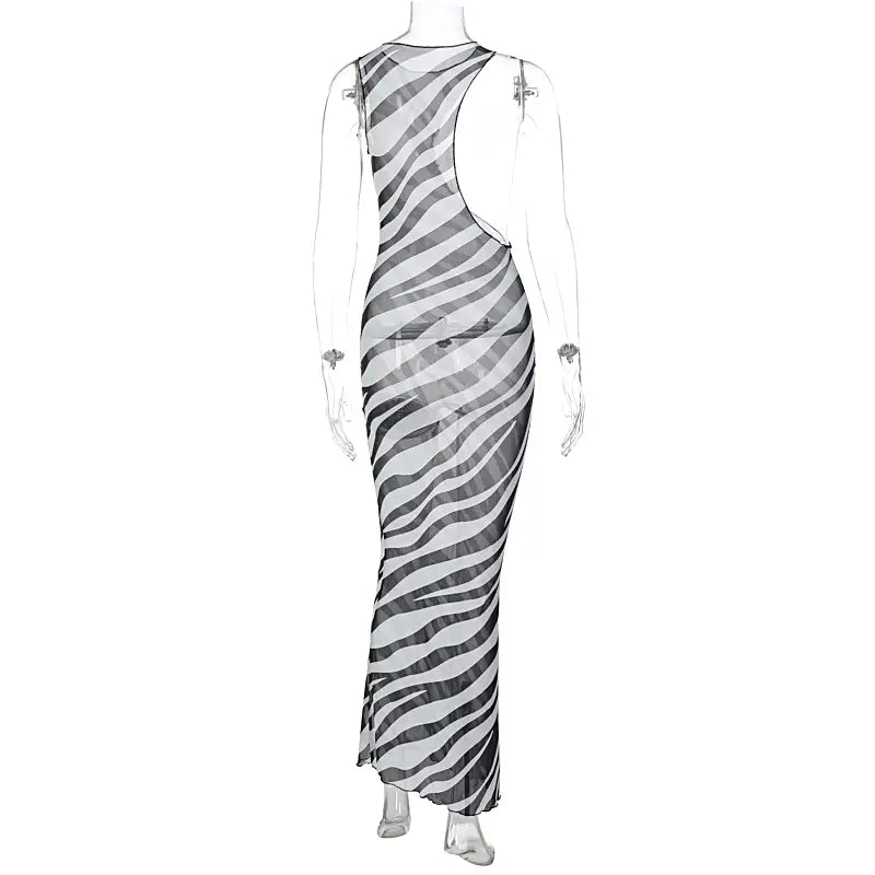 Sexy Zebra Print Long Beach Dress Cover-Ups