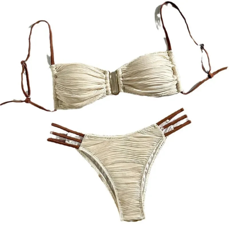 Sexy Push‑Up Brazilian Bikini Set with Low‑Waist Bottoms-Khaki4