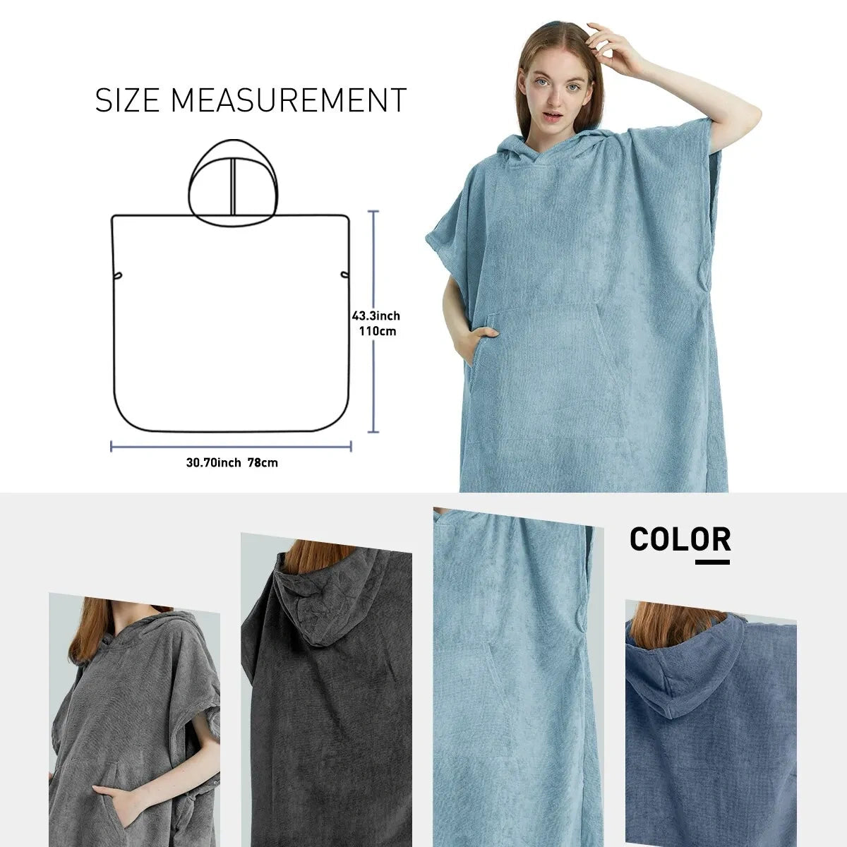 Surf Poncho Towel Hoodie – Quick‑Dry Microfiber Beach Robe - Size