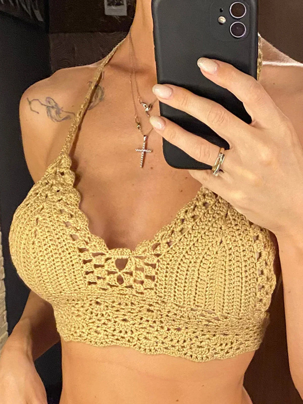 Crochet Knitted Hollow‑Out Bikini Top for Women - Sunnybikinis