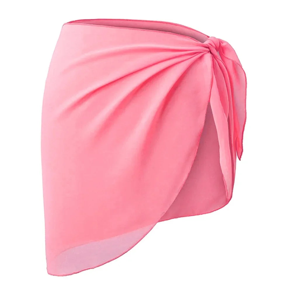 pink chiffon sarong wrap with side knot laid flat