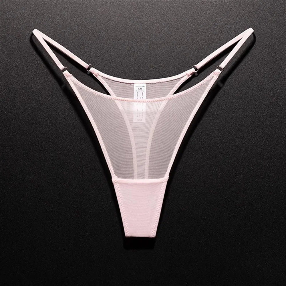 pink seamless mesh thong underwear front view on dark background