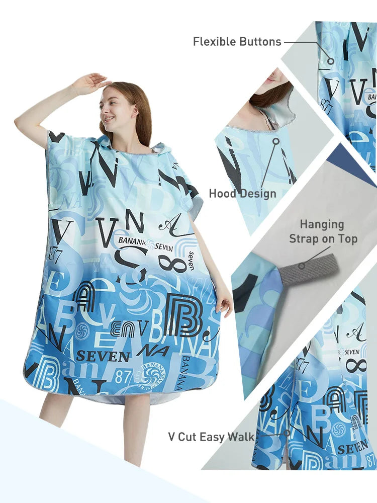 Surf Poncho Towel (Blue) – Quick‑Dry Microfiber Changing Robe - Details