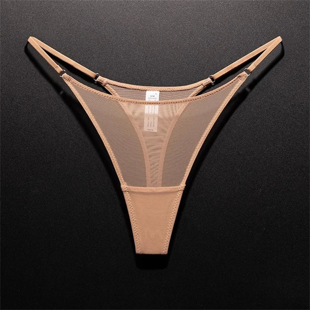 khaki seamless mesh thong underwear back view on dark background
