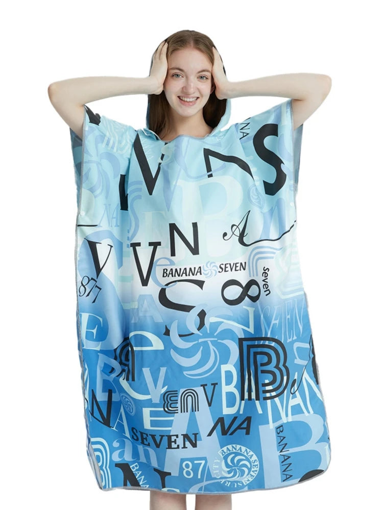 Surf Poncho Towel (Blue) – Quick‑Dry Microfiber Changing Robe2