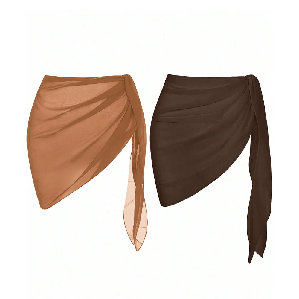 caramel and brown chiffon beach sarong two pack laid flat
