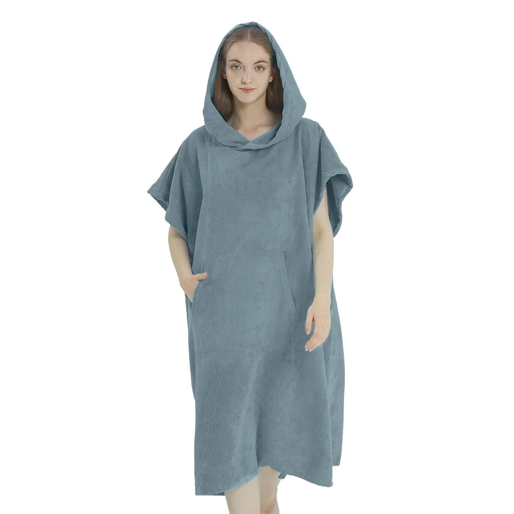 Surf Poncho Towel Hoodie – Quick‑Dry Microfiber Beach Robe - Light Blue