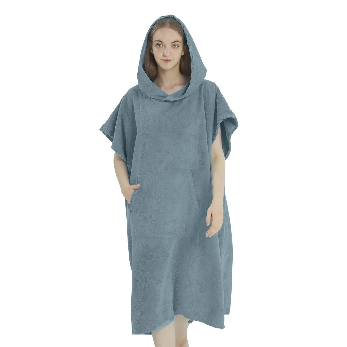 Surf Poncho Towel Hoodie – Quick‑Dry Microfiber Beach Robe - Light Blue