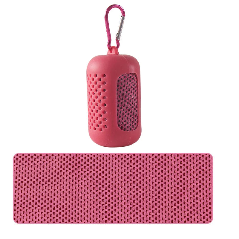 Portable Cooling Towel with Silicone Case – Rose Red
