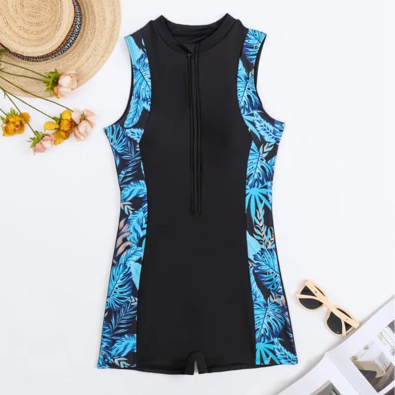 Sexy Sports One‑Piece Swimsuit for Women – Patchwork Design