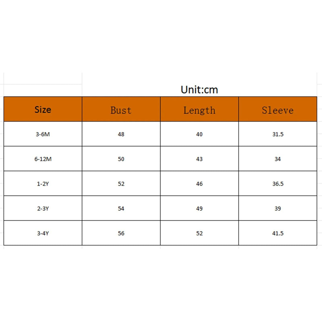 Size chart showing measurements in centimeters for toddler girls long sleeve floral flamingo rash guard swimsuit set sizes 3-6m to 3-4y