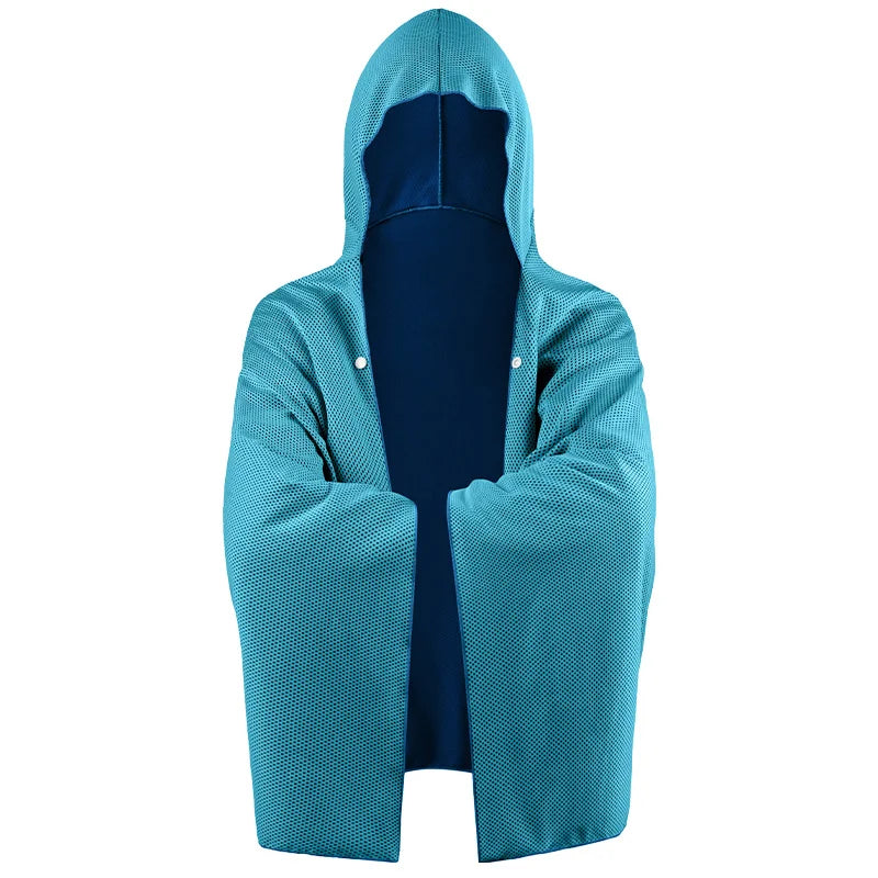Cooling Hooded Beach Poncho Cover‑Up with UV Protection - Blue