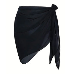 black chiffon beach sarong wrap with side tie knot laid flat