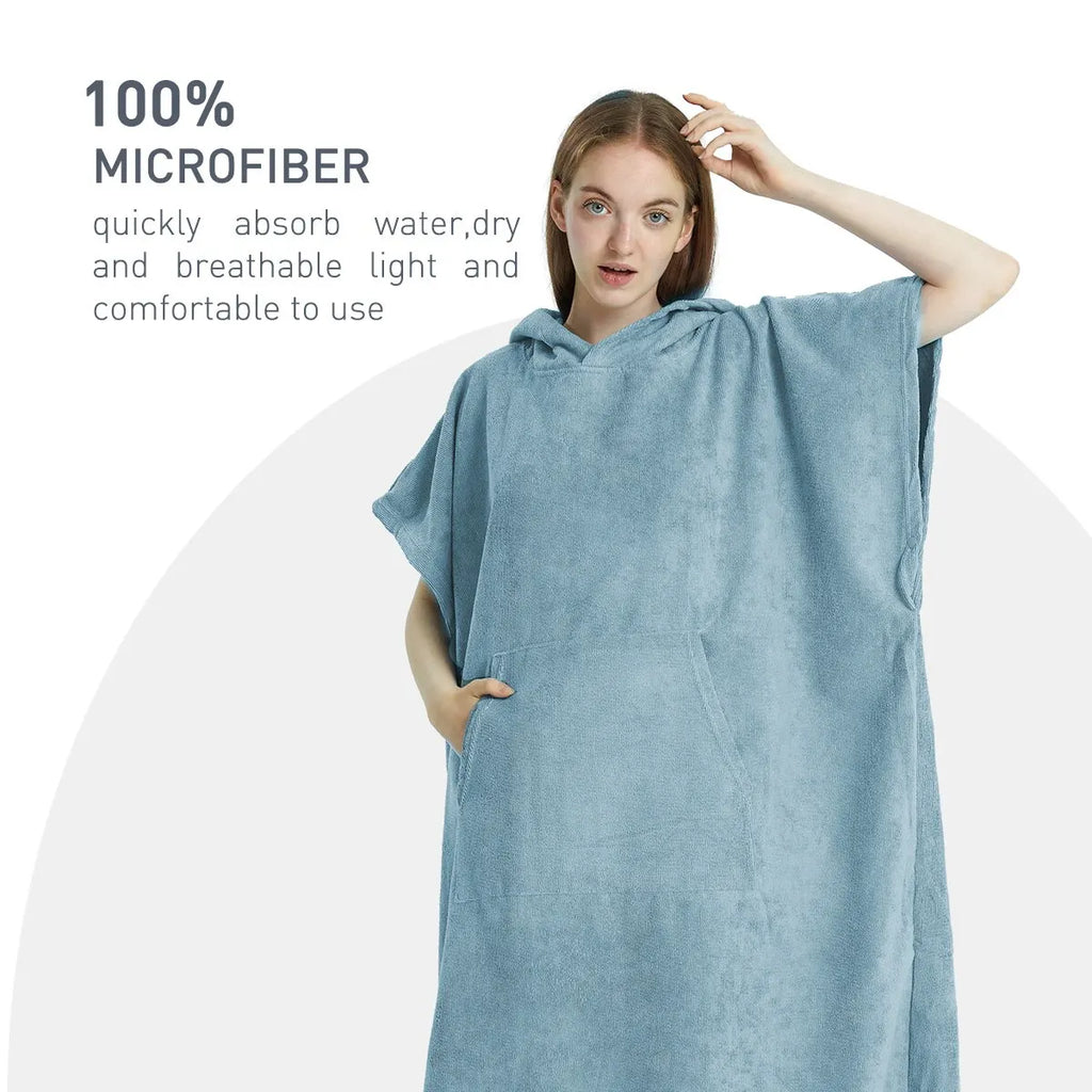 Surf Poncho Towel Hoodie – Quick‑Dry Microfiber Beach Robe - 100% MICROFIBER