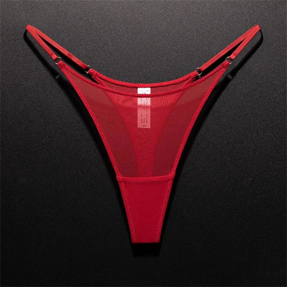 red seamless mesh thong underwear front view on dark background