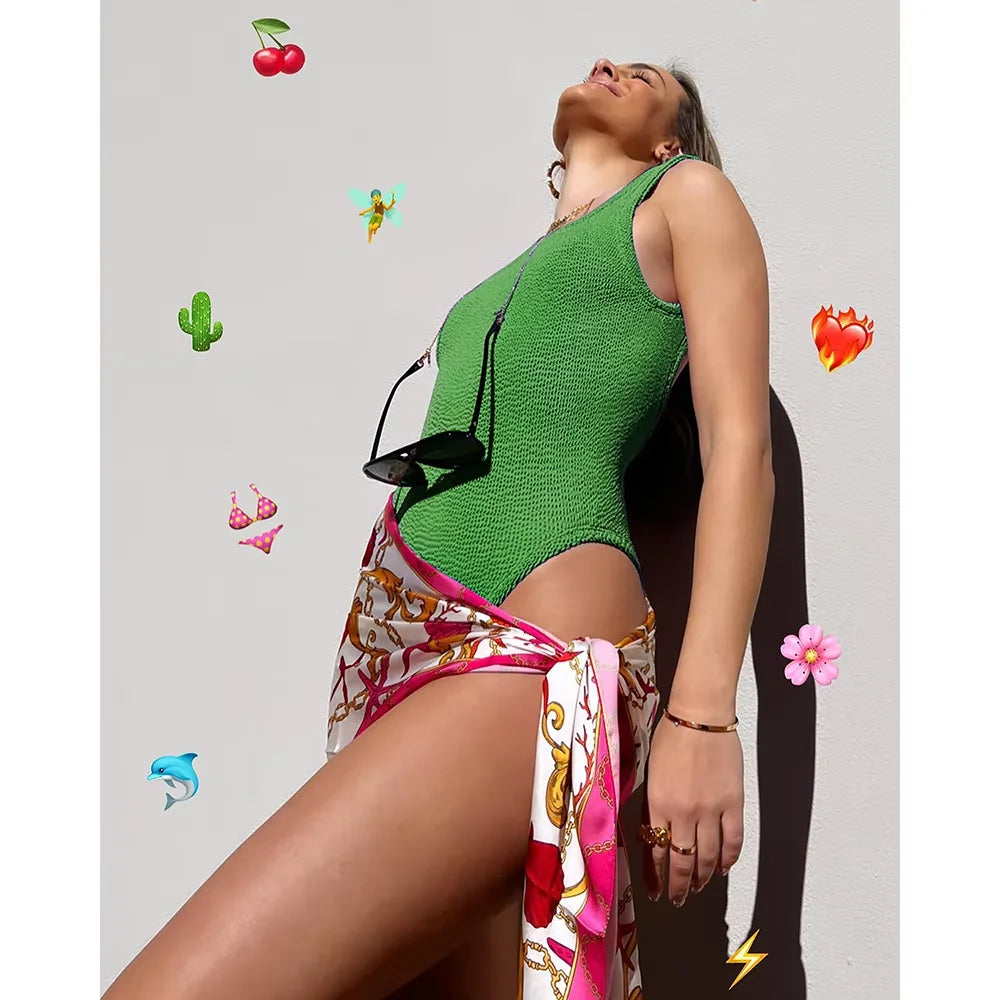 Sexy Solid Push‑Up Brazilian One‑Piece Swimsuit for Women - Green2