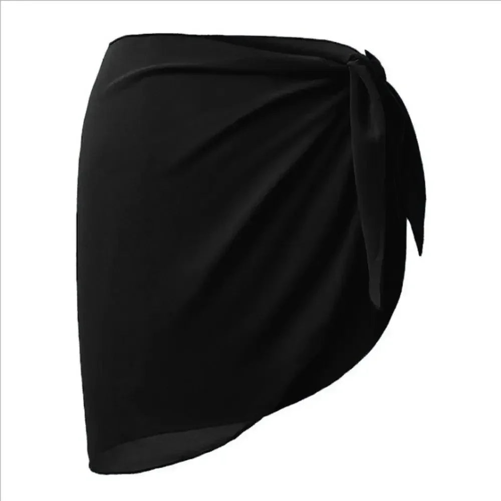 black chiffon sarong wrap with side knot laid flat