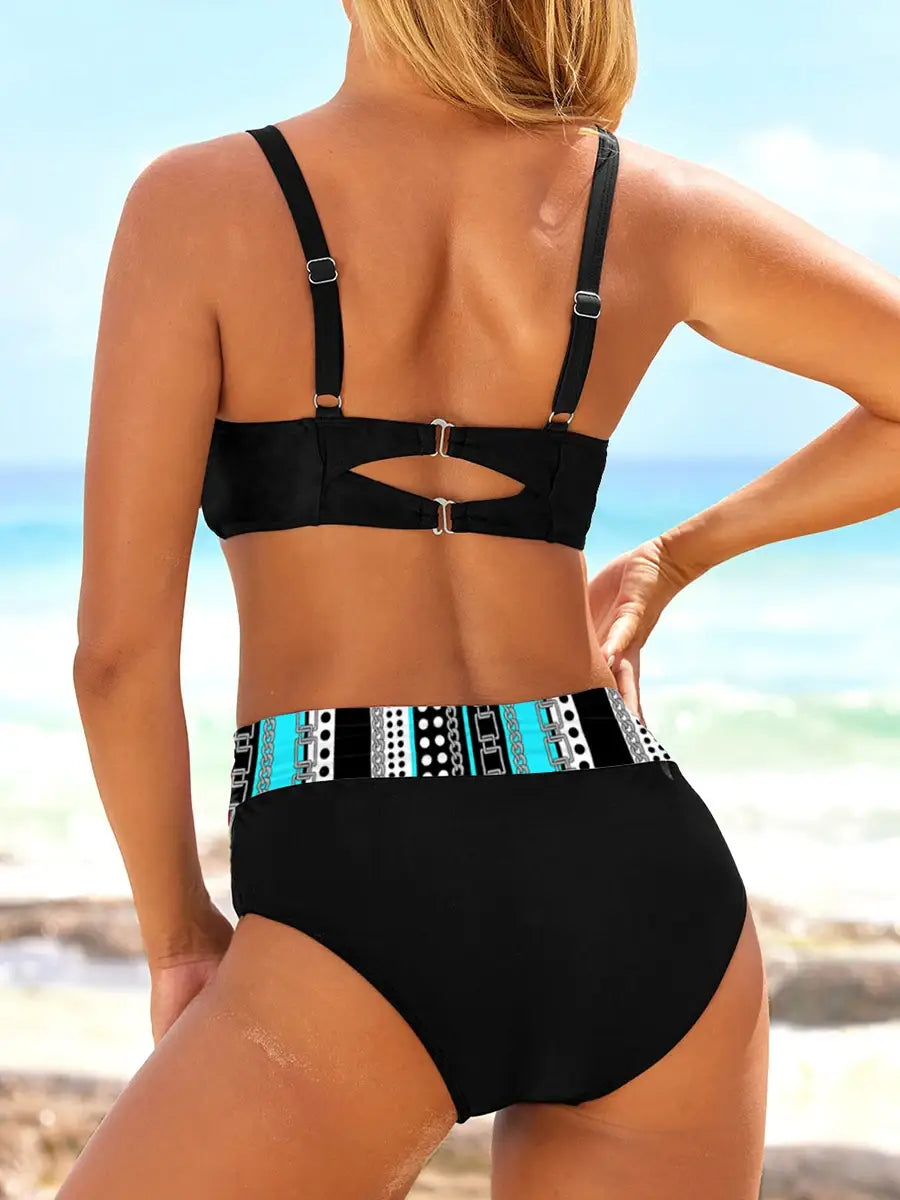 Neckholder-Bikini-Set, Vintage-Badeanzug mit hoher Taille und Push-Up