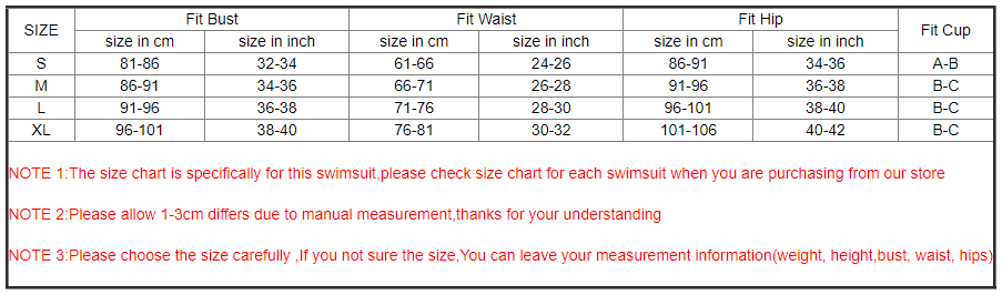 Sexy Solid Push Up Brazilian Bikini Swimsuit Size Chart