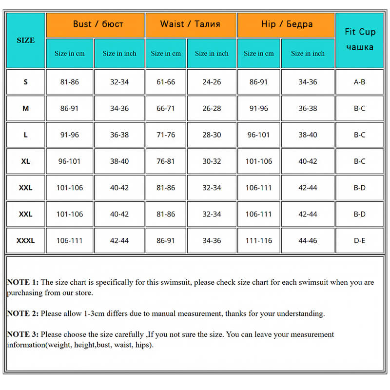 Sexy Polka Dot Padded Push-up Bikini Sets Size Chart
