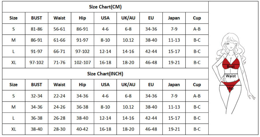 Sexy Push Up Halter Brazilian Thong Bikini Swimsuit Size Chart