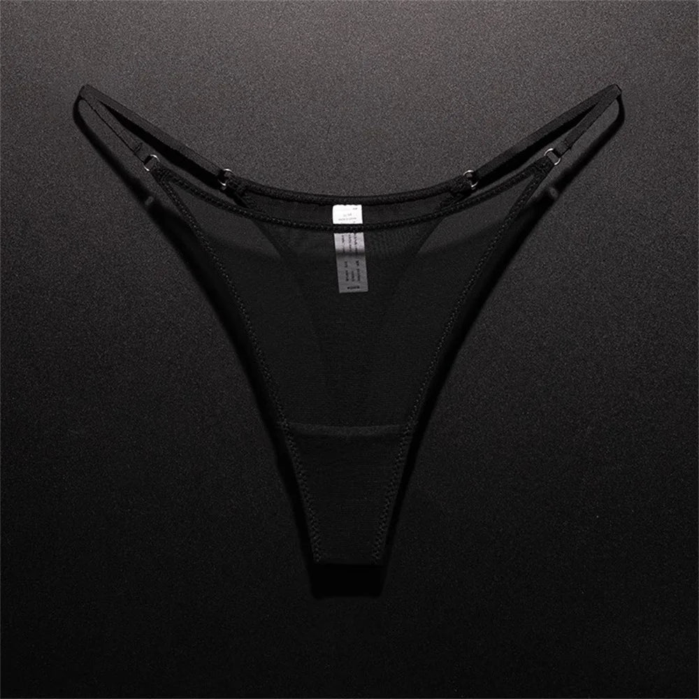 black seamless mesh thong underwear front view on dark background