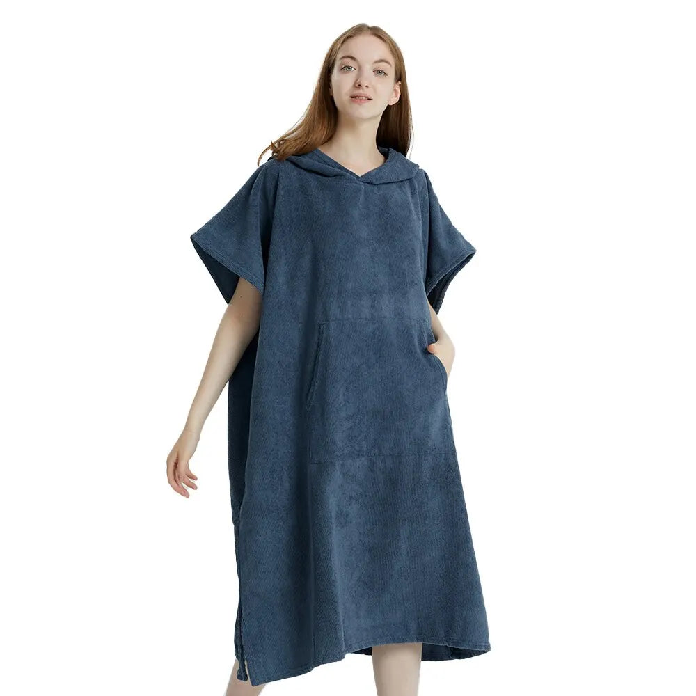 Surf Poncho Towel Hoodie – Quick‑Dry Microfiber Beach Robe - Dark Blue