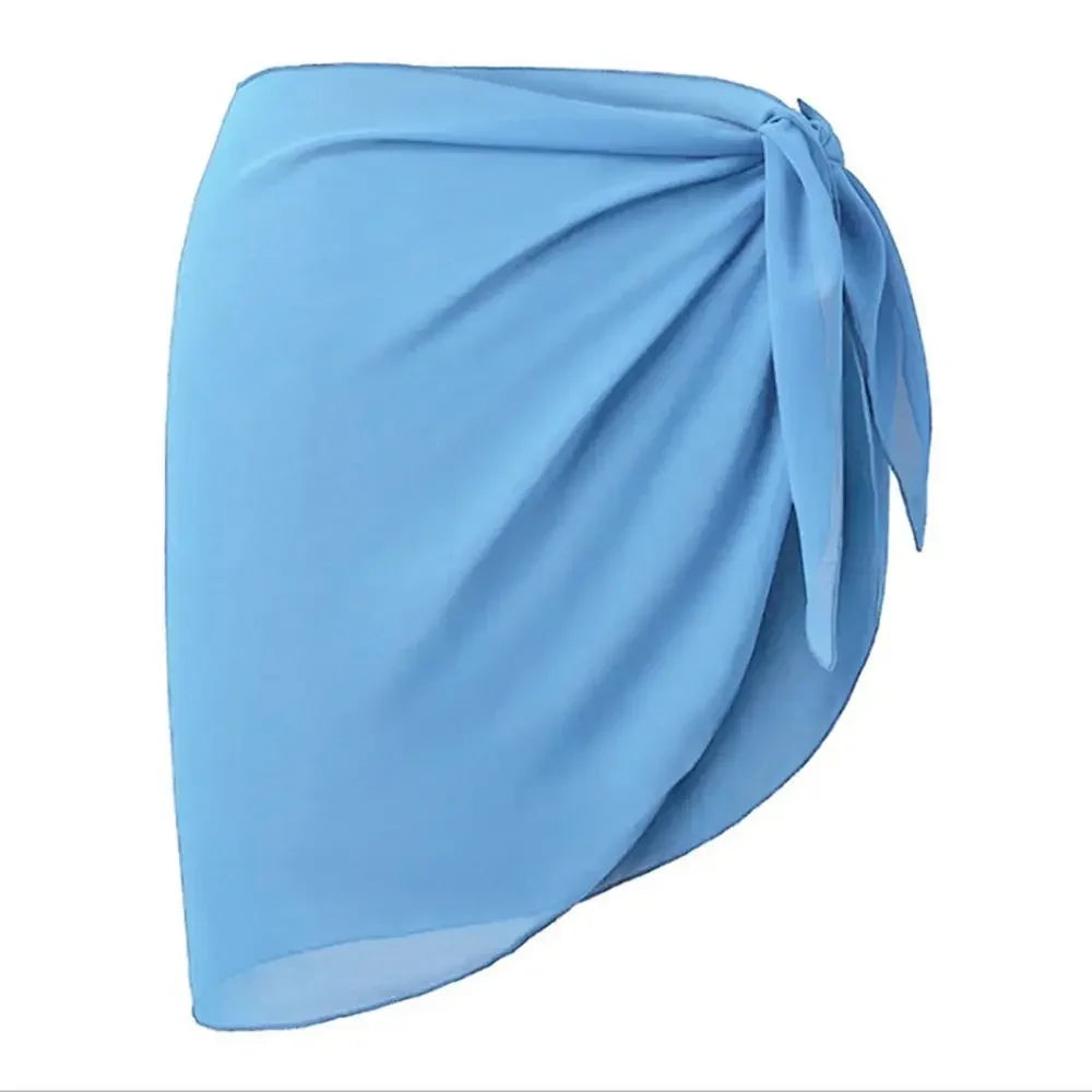sky blue chiffon sarong wrap with side knot laid flat