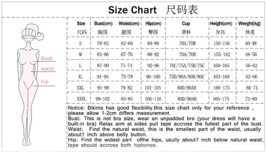Solid Sexy Mesh Underwire Bandeau Bikini Swimsuit Size Chart