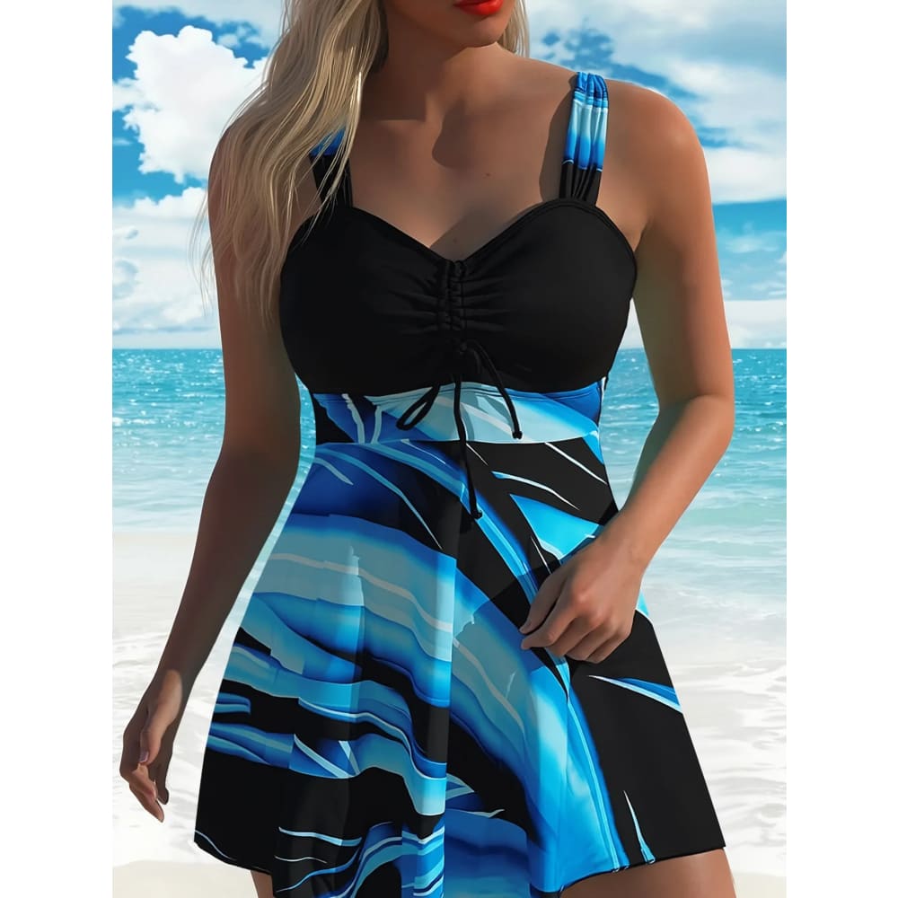 Plus Size Print Tankini Set – High‑Waist Two‑Piece Swimwear - 8 / S On sale