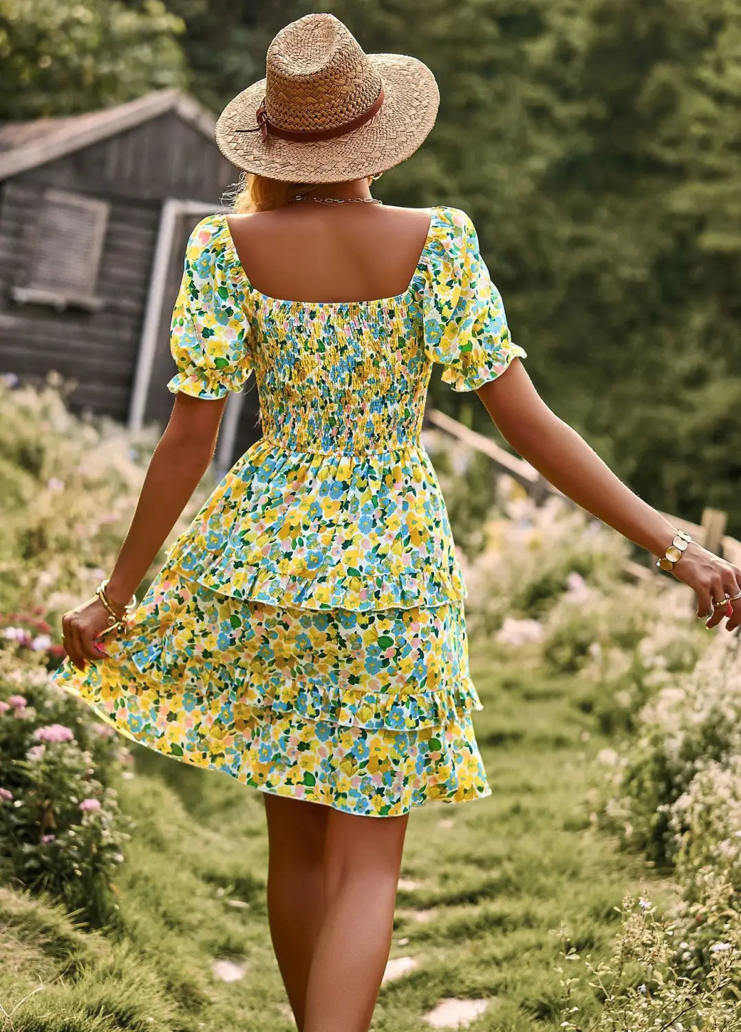 Floral Ruffle Short Sleeve Off-Shoulder Mini Dress