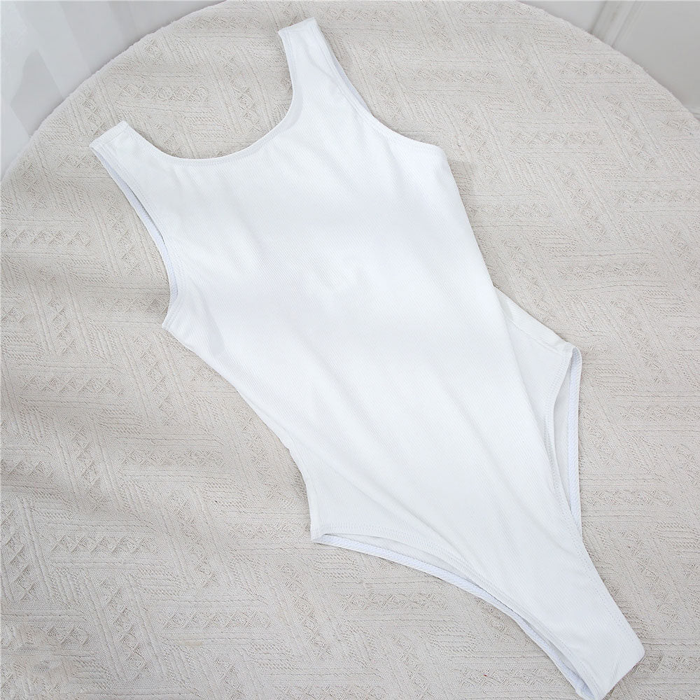 Athletic Ribbed High Cut Cheeky High Neck Brazilian One Piece Swimsuit