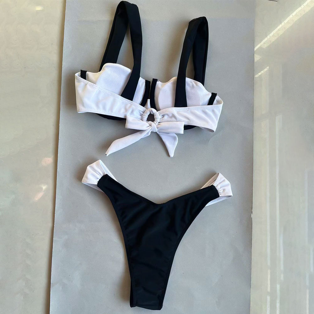 Bikini deux pièces brésilien balconnet taille haute noir et blanc