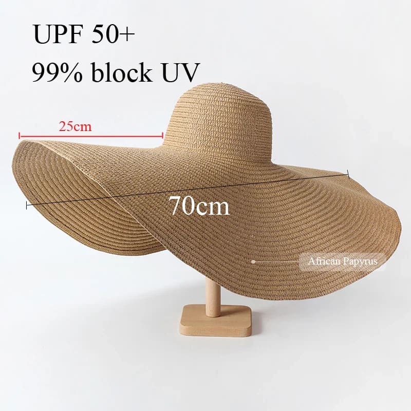 70cm Wide-Brim Foldable Beach Sun Hat - On sale