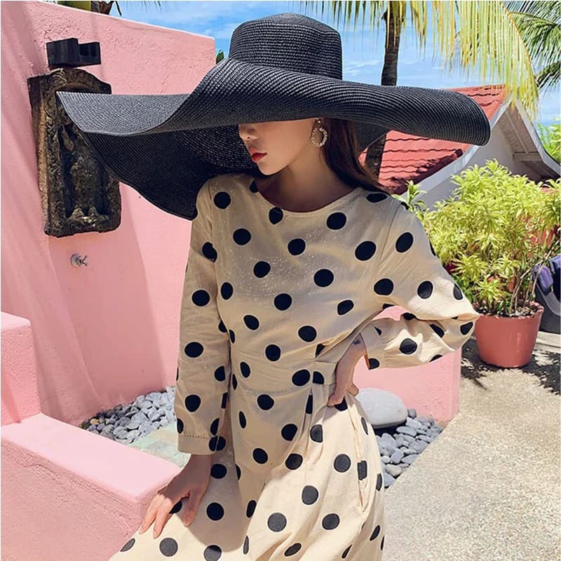 70cm Wide-Brim Foldable Beach Sun Hat - On sale