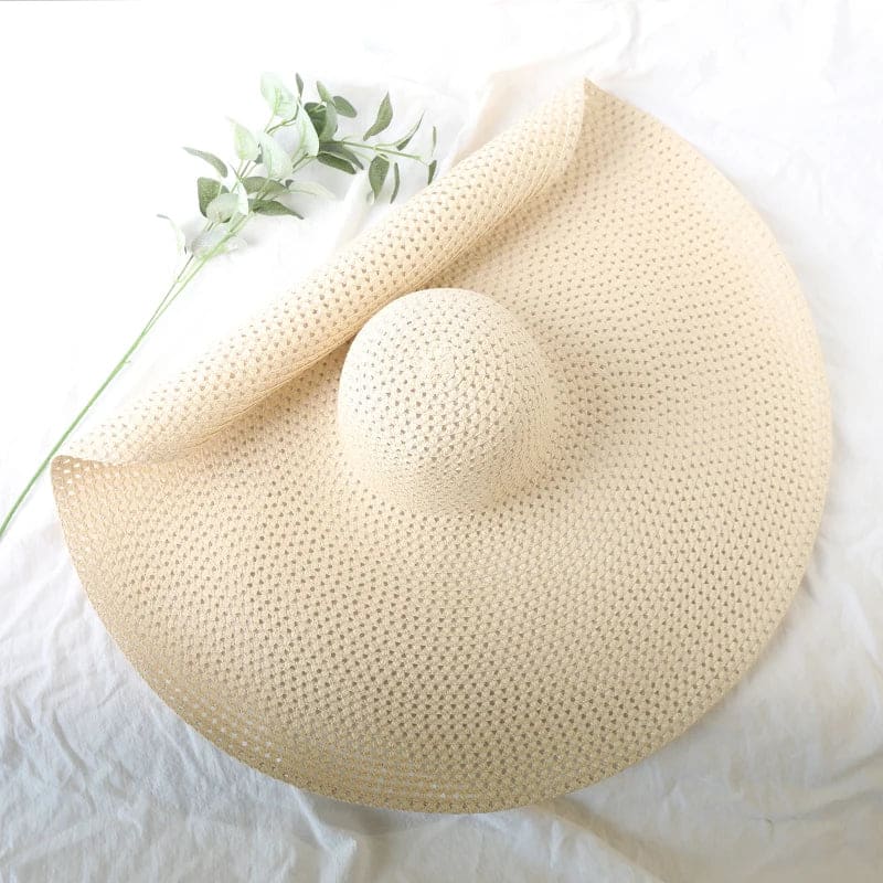 70cm Wide-Brim Foldable Beach Sun Hat - beige (openwork) / 54-57cm On sale