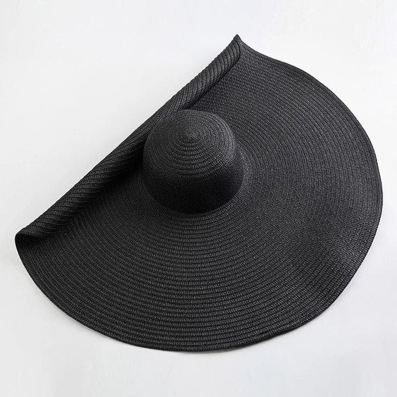 70cm Wide-Brim Foldable Beach Sun Hat - black / 54-57cm On sale