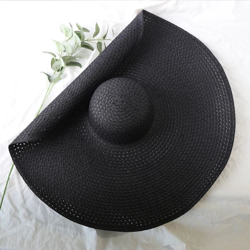 70cm Wide-Brim Foldable Beach Sun Hat - black (hollow) / 54-57cm On sale