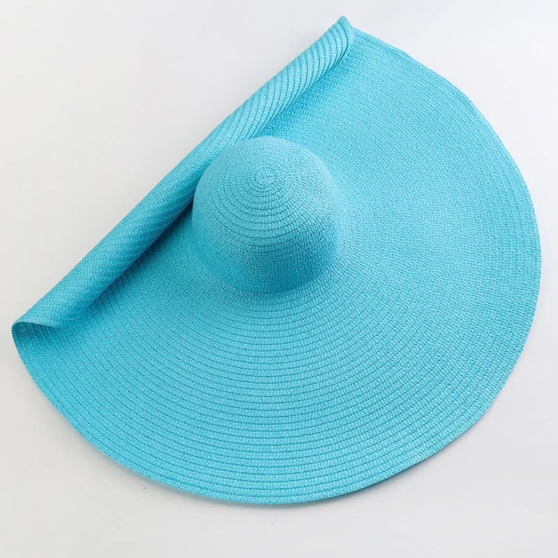 70cm Wide-Brim Foldable Beach Sun Hat - blue / 54-57cm On sale