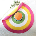 70cm foldable beach sun hat with wide multicolor striped brim and orange crown