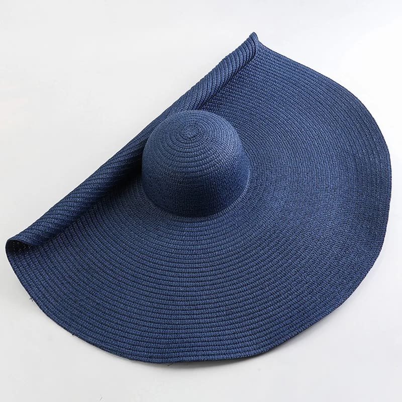 70cm Wide-Brim Foldable Beach Sun Hat - dark blue / 54-57cm On sale