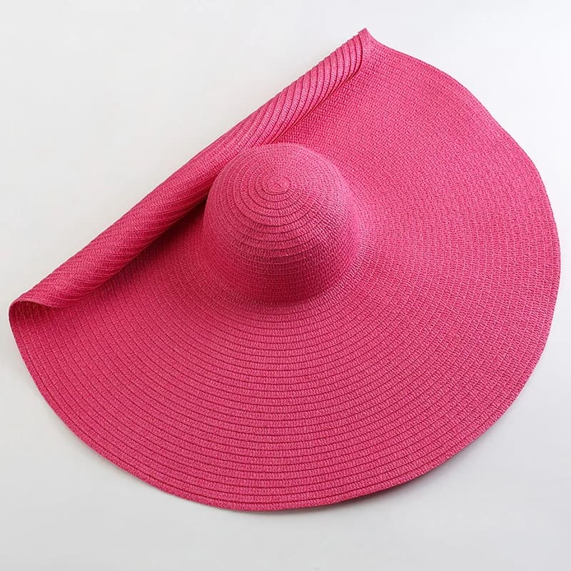 70cm Wide-Brim Foldable Beach Sun Hat - hot pink / 54-57cm On sale