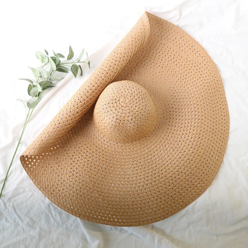 70cm Wide-Brim Foldable Beach Sun Hat - Khaki (openwork) / 54-57cm On sale