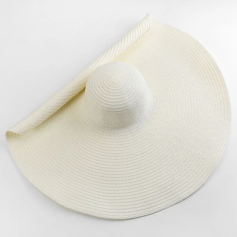 70cm Wide-Brim Foldable Beach Sun Hat - milk white / 54-57cm On sale