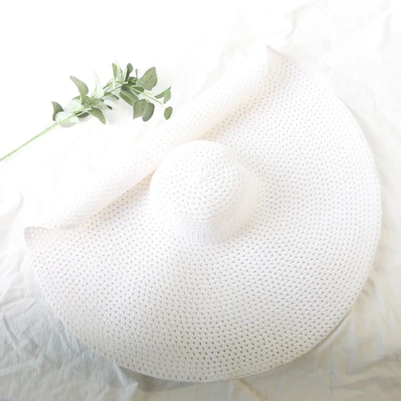 70cm Wide-Brim Foldable Beach Sun Hat - white (openwork) / 54-57cm On sale