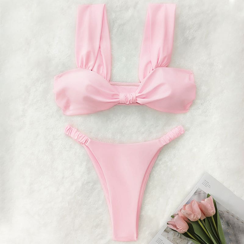 Active Scrunch High-Leg Twist-Knot Brazilian Bikini Set - On sale